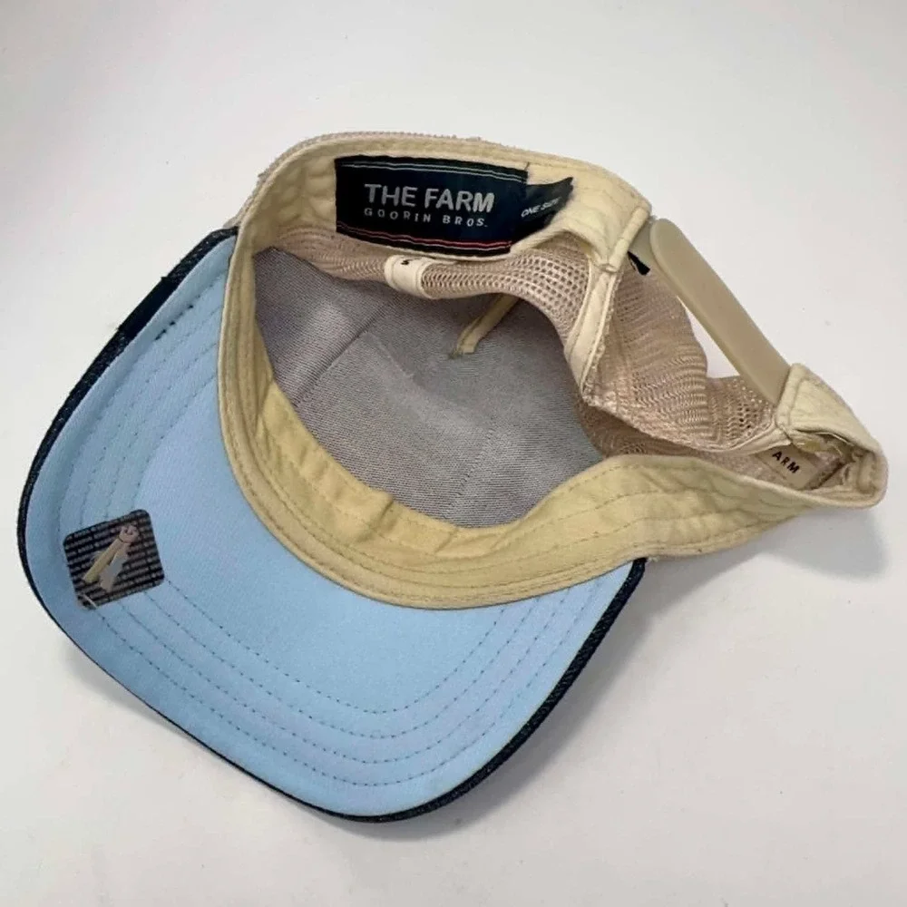 Goorin‎ Bros The Farm GOAT Trucker Hat Navy Blue Beige Mesh Denim Snapback Cap